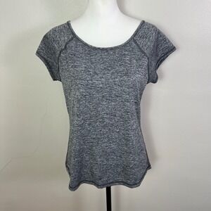 Ideology Women's Gray Heather Activewear Top Cross Back Short Sleeve Gym, Size M
